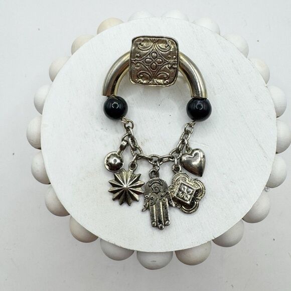 Vintage Jewish Hand of Hamsa Good Luck Charms Brooch Heart Love Star Of David - Picture 2 of 9